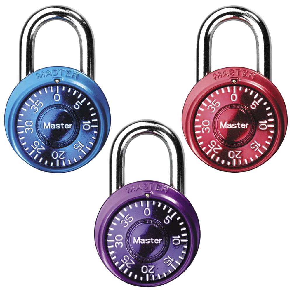 High Quality Master Lock Aluminum 40 mm (1-9/16 in) Combination Lock, 17 mm (11/16 in) shackle, 3 pack, assorted colors